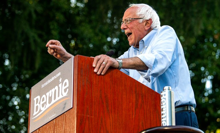 Democratic presidential hopeful Sen. Bernie Sanders campaigns during a rally at Cesar Chavez Plaza on Thursday, Aug. 22, 2019, in Sacramento, Calif.