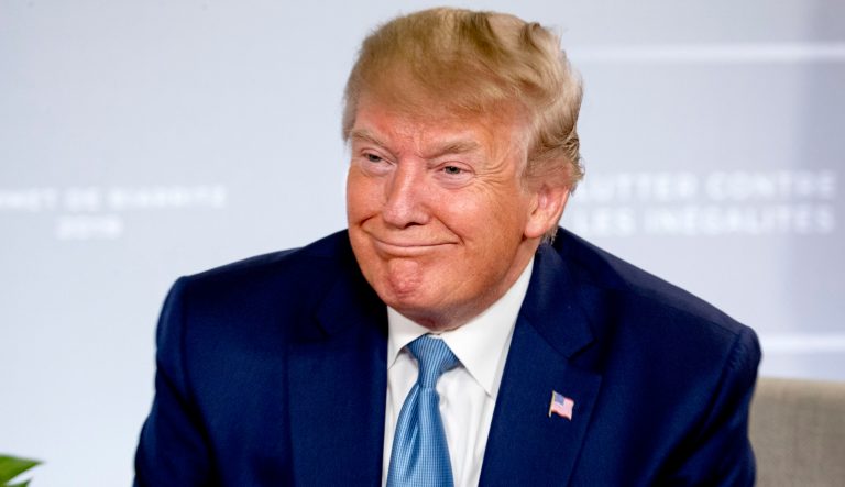 U.S President Donald Trump smiles during a news conference at the G-7 summit in Biarritz, France, Sunday, Aug. 25, 2019.