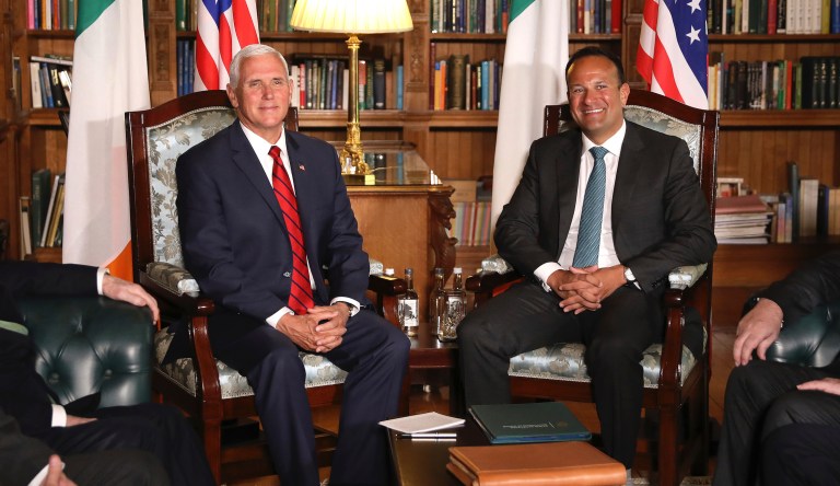 US Vice President Mike Pence meets with Irish Prime Minister Minister Leo Varadkar at Farmleigh House, Dublin, Ireland, Tuesday, Sept. 3, 2019. The Vice President is currently in Ireland for a two day visit. 