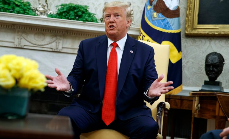 President Donald Trump speaks in the Oval Office of the White House, Wednesday, Sept. 11, 2019, in Washington. 