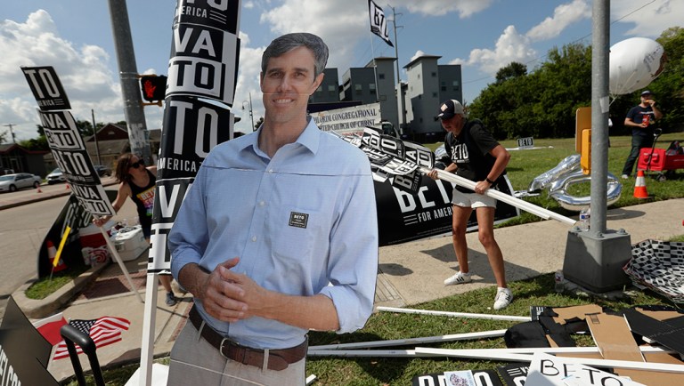 Supporters of former Texas Rep. Beto O'Rourke gather before the Democratic presidential primary debates.