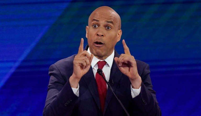 Sen. Cory Booker speaks at a debate.