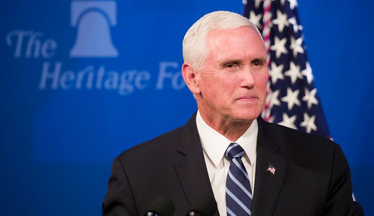 Vice President Mike Pence pauses while speaking about the U.S.-Mexico-Canada trade agreement at the Heritage Foundation, Tuesday, Sept. 17, 2019, in Washington. 