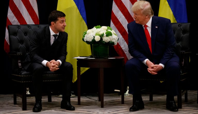 President Donald Trump meets with Ukrainian President Volodymyr Zelenskiy at the InterContinental Barclay New York hotel during the United Nations General Assembly, Wednesday, Sept. 25, 2019, in New York. 
