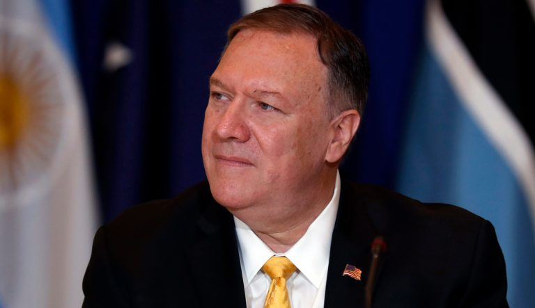 U.S. Secretary of State Mike Pompeo listens during an event hosted by the Department of State's Energy Resources Governance Initiative in New York, Thursday, Sept. 26, 2019. 