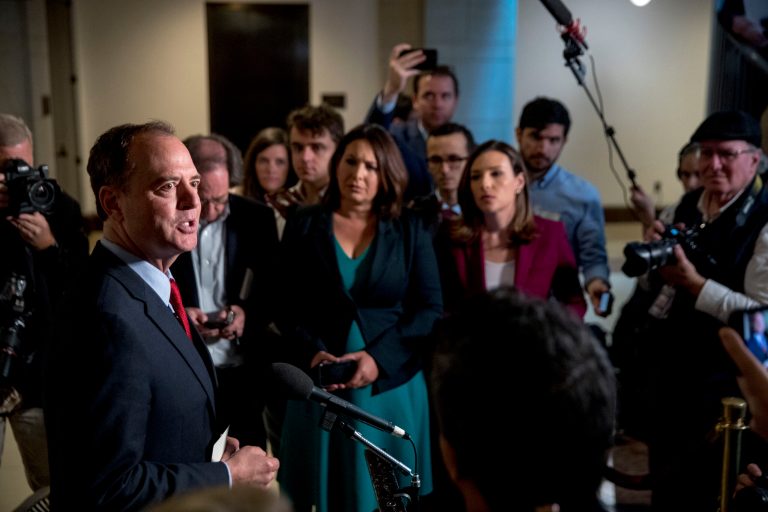 Rep. Adam Schiff, D-Calif., Chairman of the House Intelligence Committee, gives a statement to members of the media on Capitol Hill in Washington, Tuesday, Oct. 8, 2019.  A review finds that the media is pouring out far more impeachment stories than those about the Mueller report.
