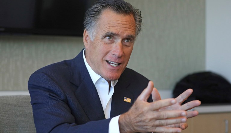 Sen. Mitt Romney, R-Utah, speaks to reporters following a roundtable discussion at Intermountain Primary Children's Hospital with officials and health experts to receive an update on anti-vaping efforts Thursday, Oct. 10, 2019, in Salt Lake City. 