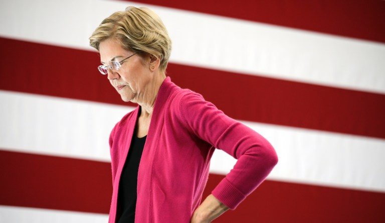 Democratic presidential candidate Sen. Elizabeth Warren, D-Mass., listens to a question being posed by an attendee during the Q&A part of her campaign event Wednesday, Oct. 30, 2019, at the University of New Hampshire in Durham, N.H.