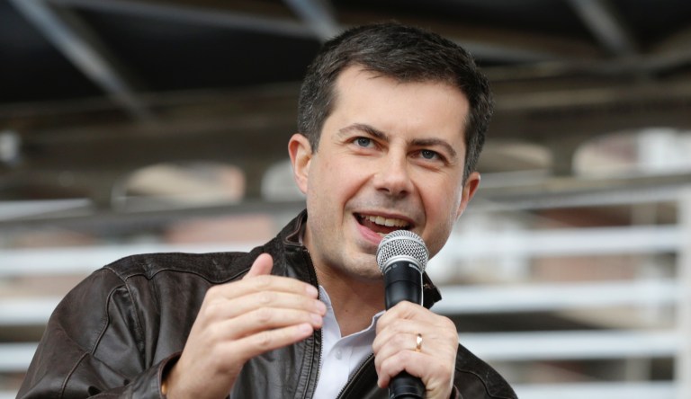 Democratic presidential candidate and South Bend Mayor Pete Buttigieg addresses supporters during a rally before participating in the Democratic Partyâs Liberty and Justice Celebration event in Des Moines, Iowa, Friday, Nov. 1, 2019.