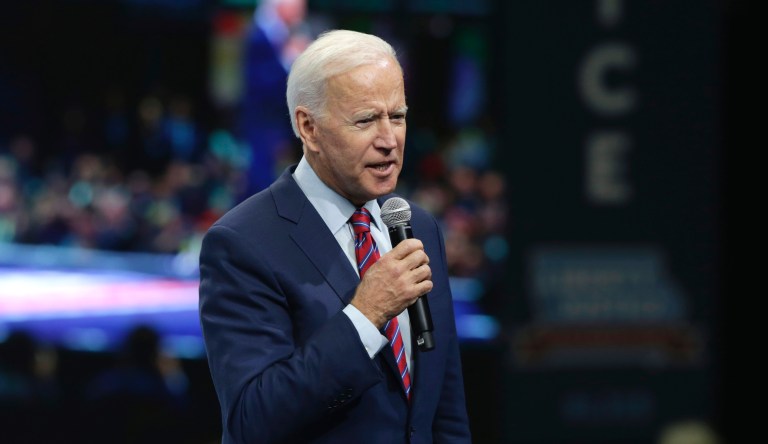 Democratic presidential candidate former Vice President Joe Biden speaks during the Iowa Democratic Party's Liberty and Justice Celebration, Friday, Nov. 1, 2019, in Des Moines, Iowa.