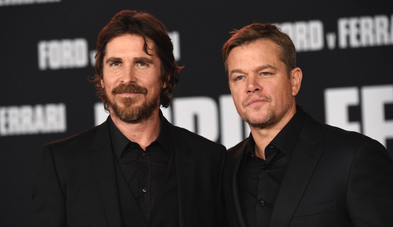 Christian Bale, left, and Matt Damon arrive at a special screening of "Ford v Ferrari" on Monday, Nov 4, 2019, at the TCL Chinese Theatre in Los Angeles.