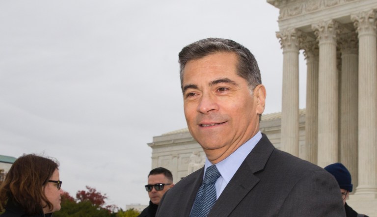California Attorney General Xavier Becerra departs after leaving the Supreme Court after oral arguments were heard in the case of President Trump's decision to end the Obama-era, Deferred Action for Childhood Arrivals program (DACA), Tuesday, Nov. 12, 2019, at the Supreme Court in Washington. 