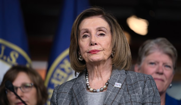 Speaker of the House Nancy Pelosi, D-Calif., discusses her recent visit to the UN Climate Change Conference in Madrid, Spain, during a news conference with the congressional delegation to that summit, at the Capitol in Washington, Friday, Dec. 6, 2019.