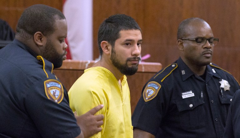 Arturo Solis, 25, is taken away with no bond after appeared to Judge Danilo Lacayo at the 182nd Judicial District Court at Harris County Criminal Justice Center on Monday, Dec. 9, 2019, in Houston. 