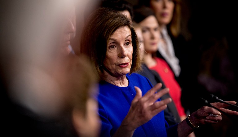 House Speaker Nancy Pelosi of California speaks at a news conference in Washington.