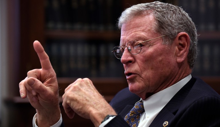 Sen. Jim Inhofe, R-Okla., speaks to reporters in D.C.