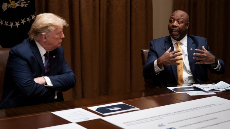 Sen. Tim Scott, R-S.C., discusses Opportunity Zones with President Trump.