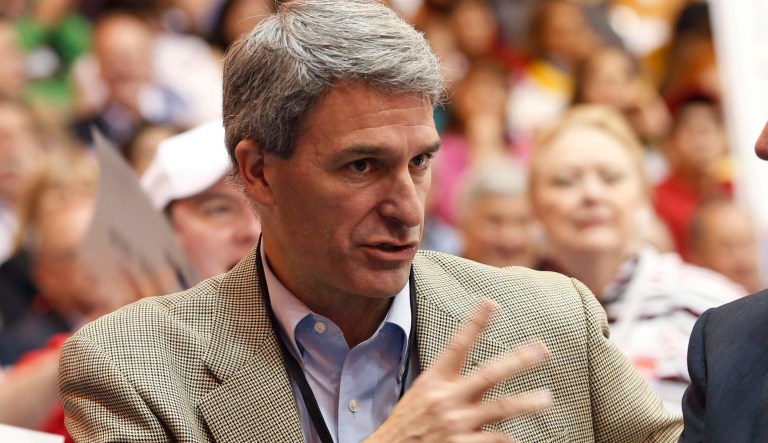 Former Virginia Attorney General Ken Cuccinelli talks with an unified delegate during the Virginia State Republican Convention in Harrisonburg, Va., Saturday, April 30, 2016.  Republican party insiders are set to gather at the end of the month to pick 16 delegates for the national presidential convention. Cuccinelli announced that he will not run for Governor in 2017.  