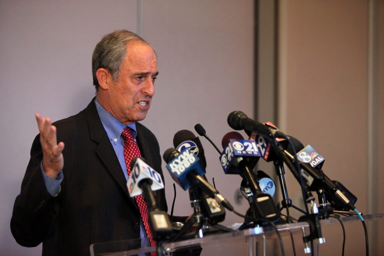 Lanny Davis, attorney for Pennsylvania Attorney General Kathleen Kane talks to members of the media during a news conference on Saturday Jan. 10, 2015, in Philadelphia. Davis discussed an investigation that could end with Kane facing criminal charges over a grand jury leak. Davis vows that Kane will be vindicated, whether or not she is charged.