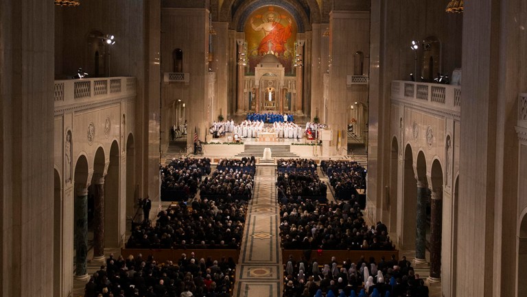 During the funeral mass for the late Supreme Court Associate Justice Antonin Scalia, at the Basilica of the National Shrine of the Immaculate Conception.