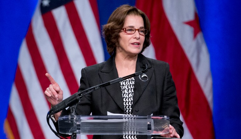 Ward Three Councilmember Mary Cheh speaks during the 2015 District of Columbia Inauguration ceremony at the Convention Center in Washington, Friday, Jan. 2, 2015.