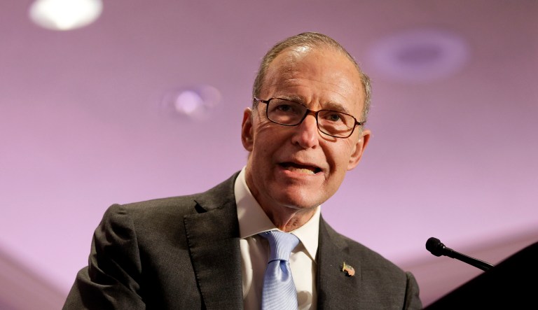 Lawrence Kudlow speaks at an event in Rye Brook, N.Y.
