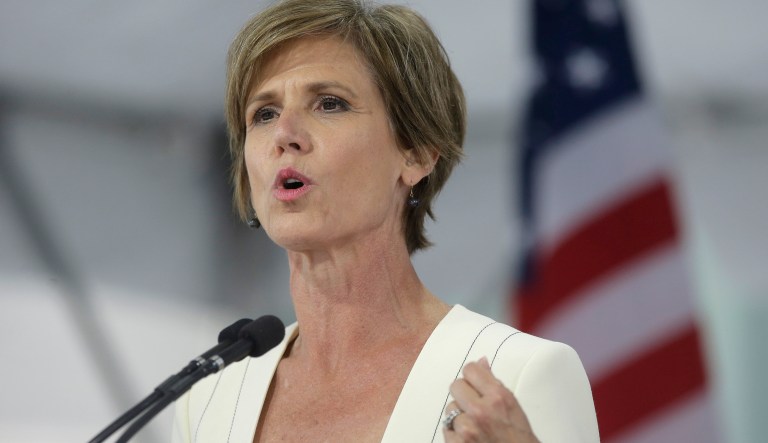 Former U.S. Deputy Attorney General Sally Yates delivers an address at Harvard Law School Class Day 2017, Wednesday, May 24, 2017, at Harvard University, in Cambridge, Mass.