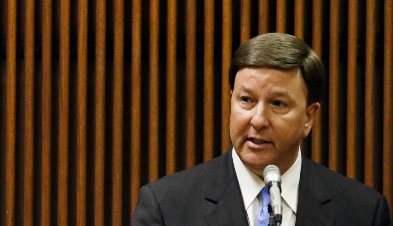 Rep. Mike Rogers, R-Ala., talks as a character witness during former Alabama House Speaker Mike Hubbard ethics trial on July 8, 2016, in Opelika, Ala.