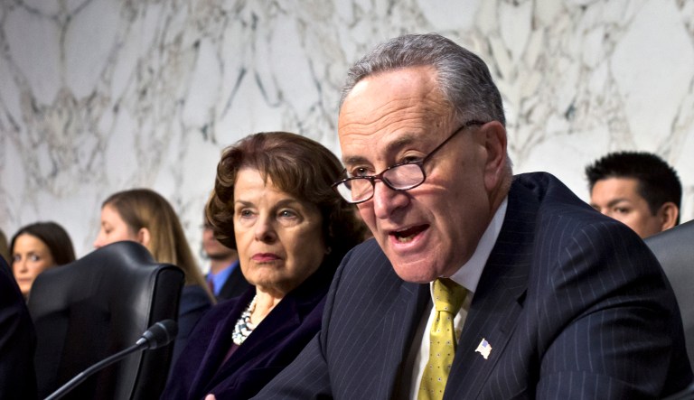 Senate Judiciary Committee members Chuck Schumer, D-N.Y., and Dianne Feinstein, D-Calif., are shown.