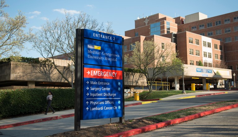 A sign designates an entrance to the MedStar Georgetown University Hospital in D.C.