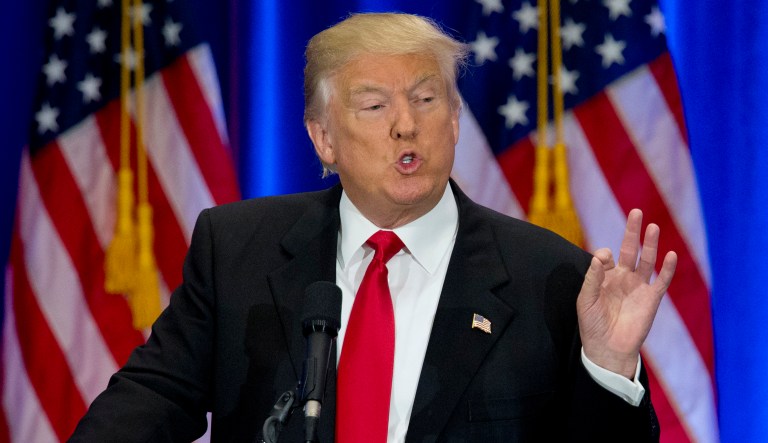 Republican presidential candidate Donald Trump speaks in New York, Wednesday, June 22, 2016. 
