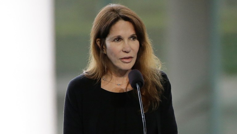 Patti Davis, daughter of late former President Ronald Reagan and Nancy Reagan speaks during the funeral service.