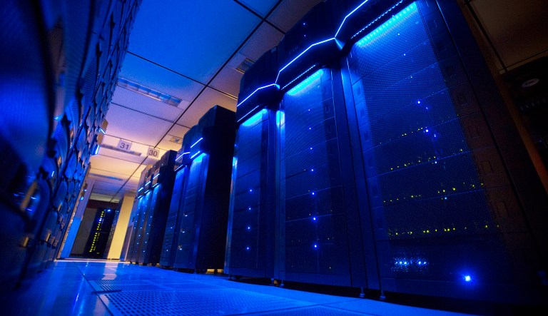 This 2015 photo shows server banks inside a data center at AEP headquarters in Columbus, Ohio.