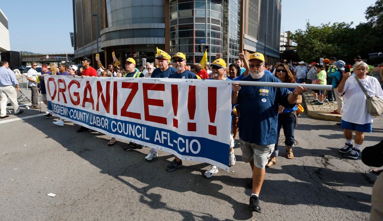 Marchers start the annual Labor Day parade in Pittsburgh. 