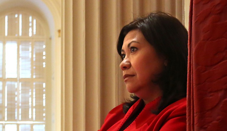 In this photo taken Thursday, Aug. 28, 2014, state Sen. Norma Torres, D-Pomona,  watches the action on the floor of the state Senate at the Capitol in Sacramento, Calif.