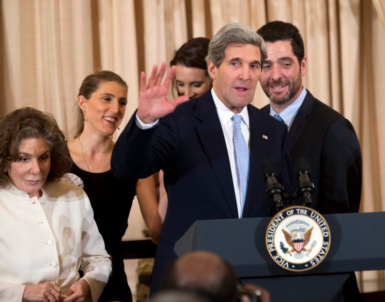 Secretary of State John Kerry, right, with his family, including Christopher Heinz.