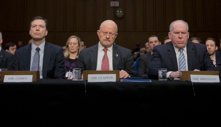 Director of National Intelligence James Clapper, FBI Director James Comey, CIA Director John Brennan. 