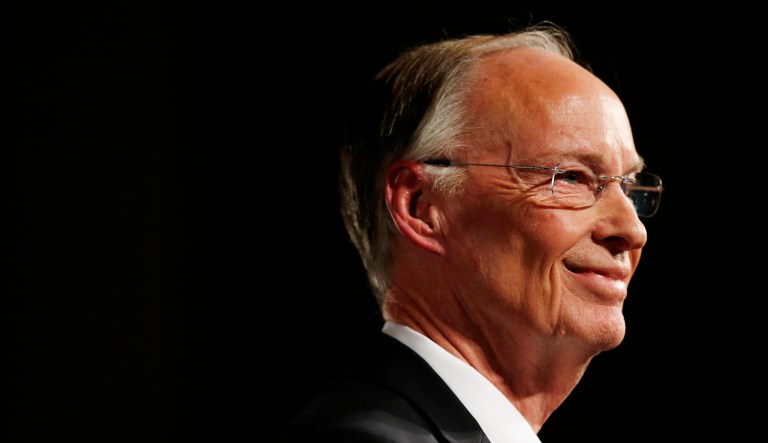 Robert Bentley smiles as he speaks in Montgomery, Ala. 