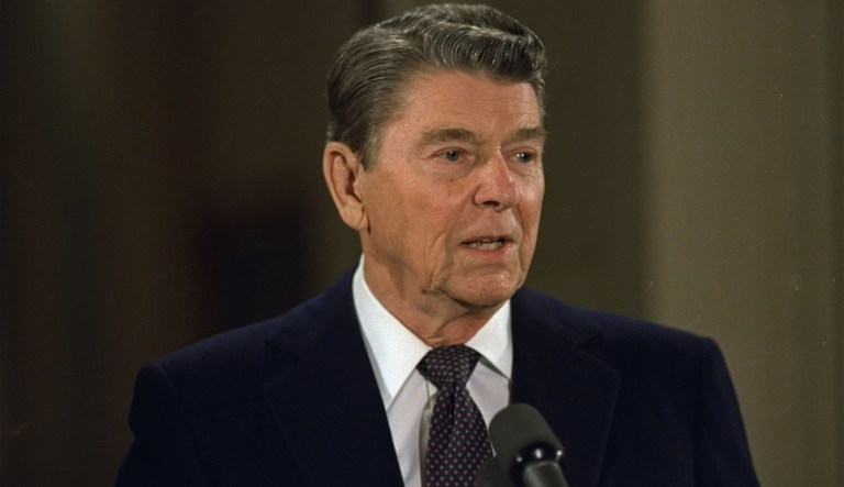 President Ronald Reagan is shown speaking in a 1987  photo.
