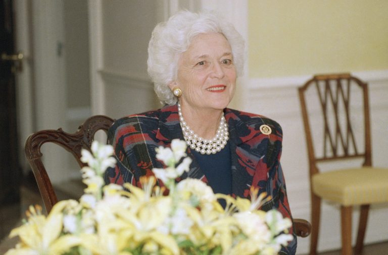 First lady Barbara Bush, in an interview with the Associated Press at the White House in Washington, Feb. 3, 1989, says she sees her job as helping relieve the enormous pressures of the presidency. 