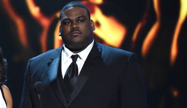 Valeska Gutierrez, left, and John Gaskin III present the Vanguard Award on stage at the 46th NAACP Image Awards at the Pasadena Civic Auditorium on Friday, Feb. 6, 2015, in Pasadena, Calif.