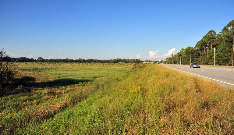 Traffic passes along Newton Rd. beside the proposed 80-acre site for the Sabal Trail pipeline compressor station in Albany, Ga.