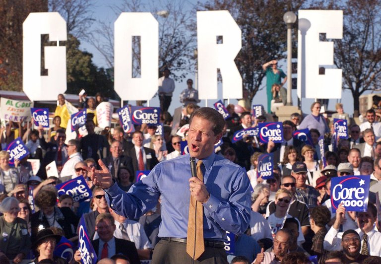 Vice President Al Gore speaks during a rally Saturday, Oct. 9, 1999, in Des Moines, Iowa.  Gore was in Des Moines to speak at an Iowa Democratic Party annual fund-raiser scheduled for Saturday night.