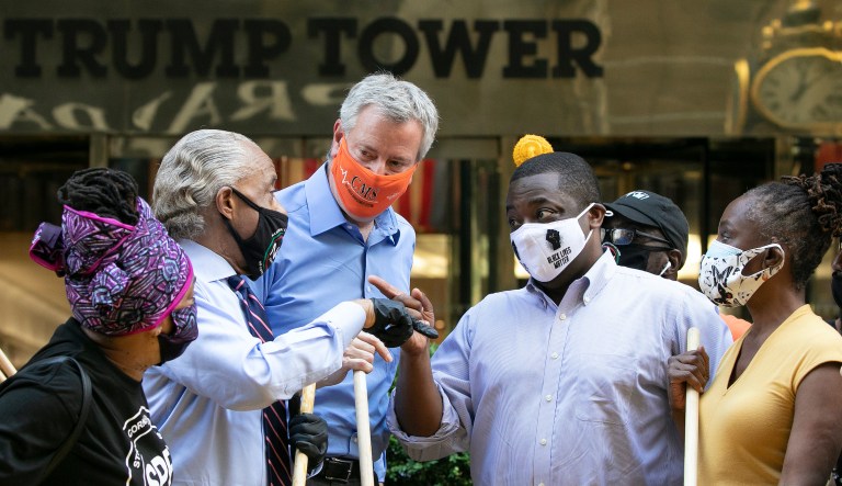 De Blasio wants federal coronavirus aid after participating in Trump Tower protest