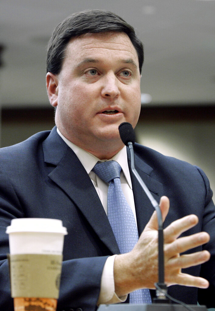 Indiana Secretary of State Todd Rokita speaks during testimony in a meeting of the House Elections Committee Monday, April 6, 2009, in Austin, Texas.  (AP Photo/Harry Cabluck)