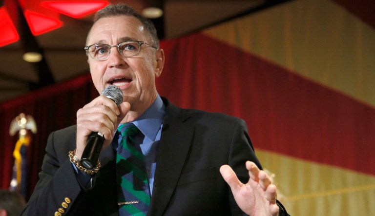 Arizona Republican Rep. Matt Salmon speaks to supporters at the Republican election night festivities Tuesday, Nov. 4, 2014, in Phoenix.
