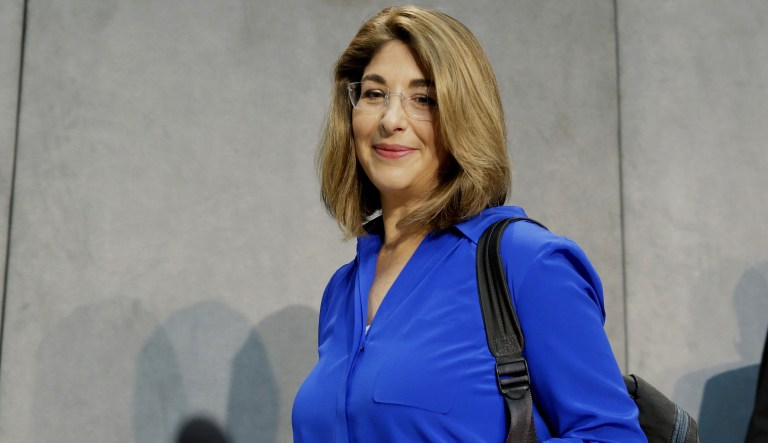 In this July 1, 2015 file photo, Naomi Klein arrives for a news conference at the Vatican. Klein, along with Carlos Santana and Marlon James, are among the winners of the 36th annual American Book Awards, which celebrate diversity in publishing. Klein won for the environmental work This Changes Everything: Capitalism vs. The Climate.