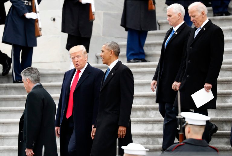 President Donald Trump has lost his odds of winning reelection, held since Inauguration Day. Former Vice President Joe Biden, seen during the Inauguration with Vice President Mike Pence, is now tied with Trump in betting pools.