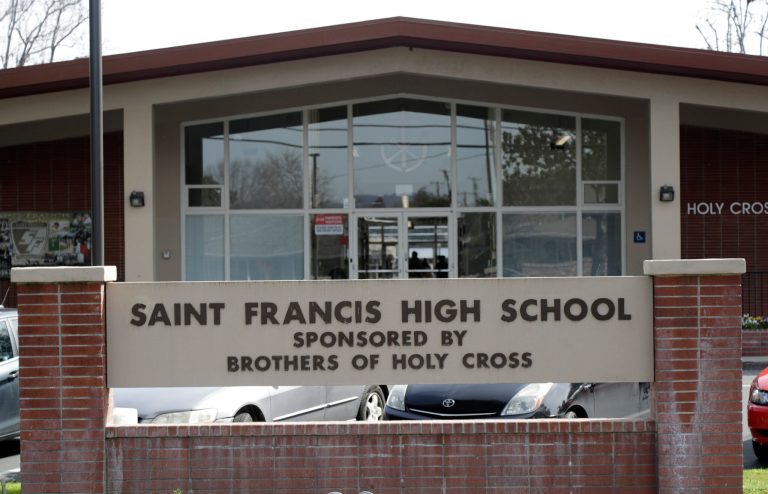 An exterior view of St. Francis High School Friday, March 3, 2017, in Mountain View, Calif. (AP Photo/Marcio Jose Sanchez)