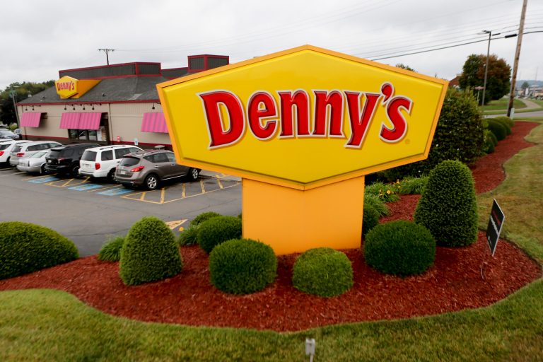 A large sign marks a Denny's restaurant, Thursday, Sept. 14, 2017, in Cranberry, Pa.